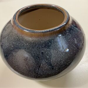 Artisan Ceramic Vase in Blue and Brown